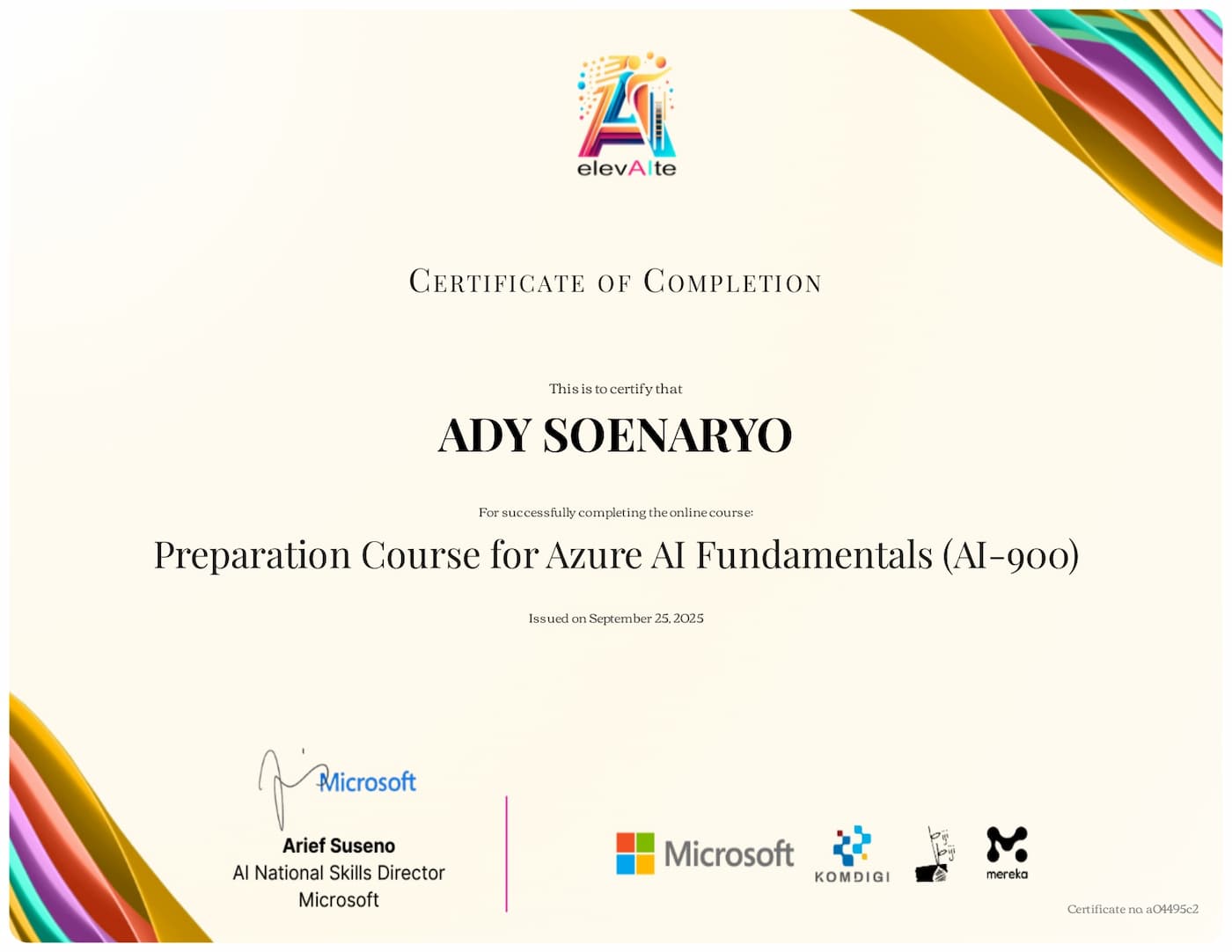 Certificate - Microsoft Azure Fundamentals by Elevate